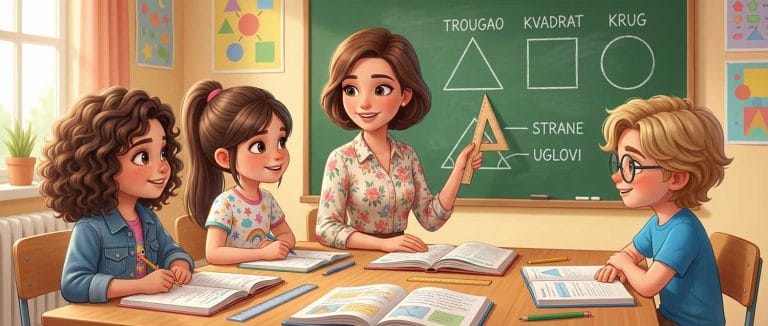 Učiteljica drži čas matematike na kome je troje đaka