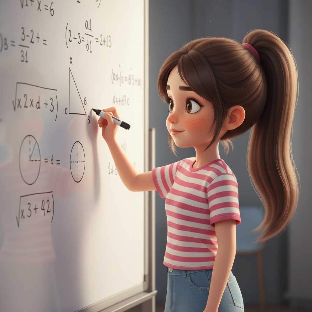 Devojčica radi zadatke iz matematike na tabli
